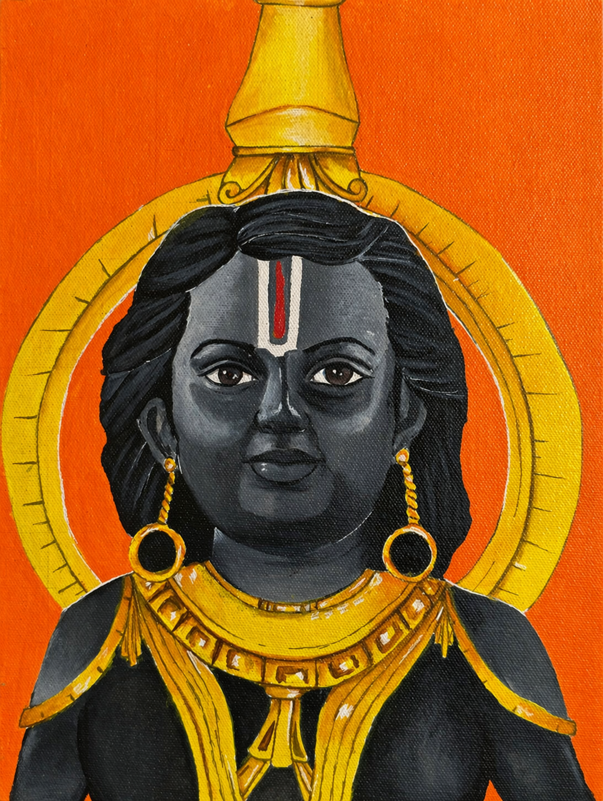 lord rama, rama art, hindu god rama, lord rama painting, ramayana art, indian mythology, devotional art, traditional watercolor, hindu deity, orange rama portrait