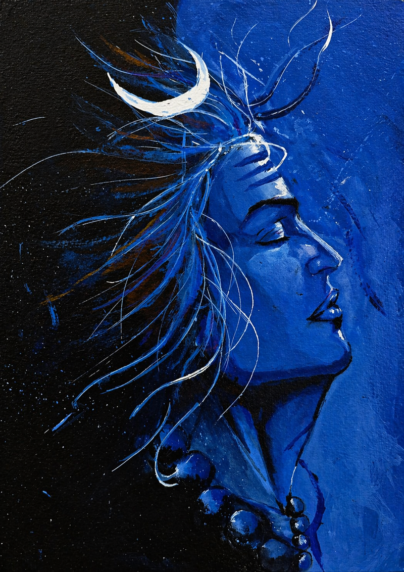 lord shiva, shiva art, mahadev, lord shiva painting, hindu god art, crescent moon shiva, blue shiva, traditional watercolor, spiritual art, indian mythology, shiv portrait