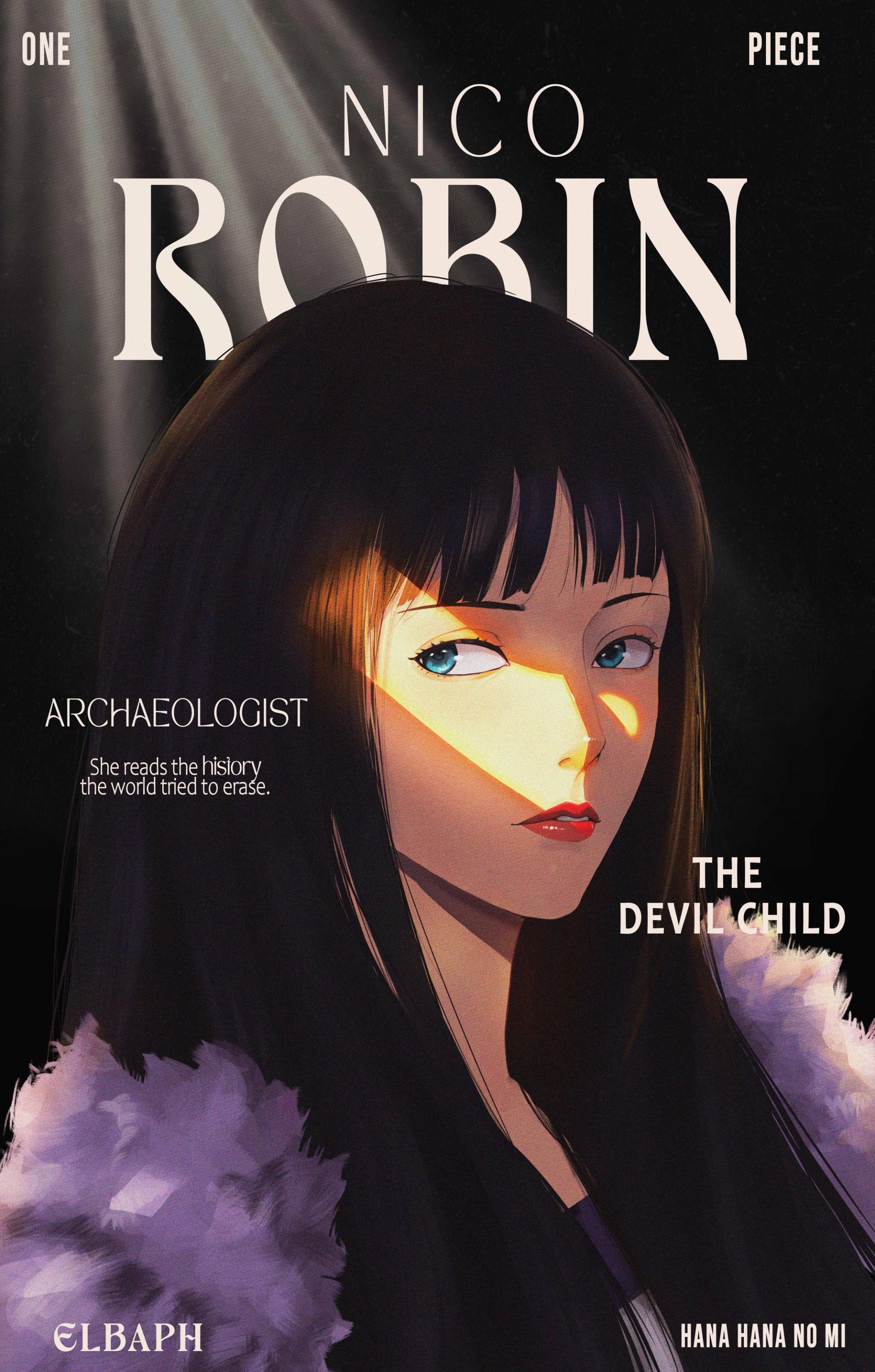 Nico Robin, One Piece Fanart, Nico Robin Poster, Devil Child, Straw Hat Pirates, Editorial Art Poster, Anime Portrait Study, Digital Painting, Clip Studio Paint, Photoshop Fanart, Anime Wall Art, One Piece Poster, Elbaph Arc, Hana Hana no Mi