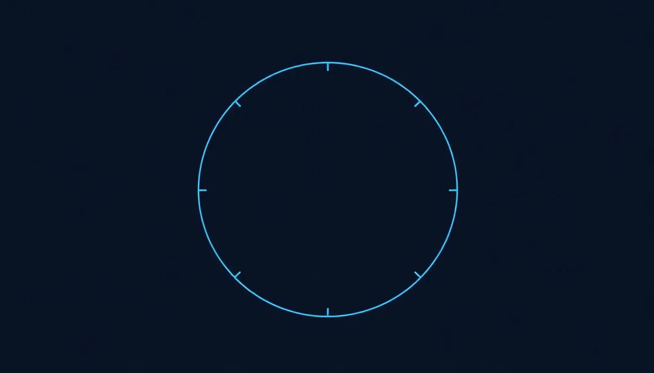 Minimal geometric editorial illustration of a circular shutter angle diagram with the 180-degree arc highlighted in electric blue on a deep navy background