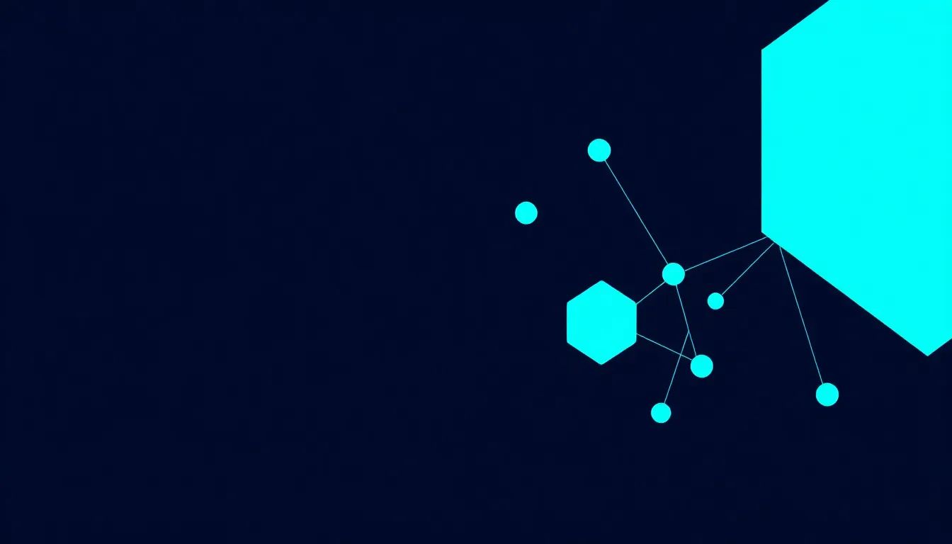 Minimal geometric editorial graphic on deep navy with electric blue accent shapes evoking interconnected social feeds