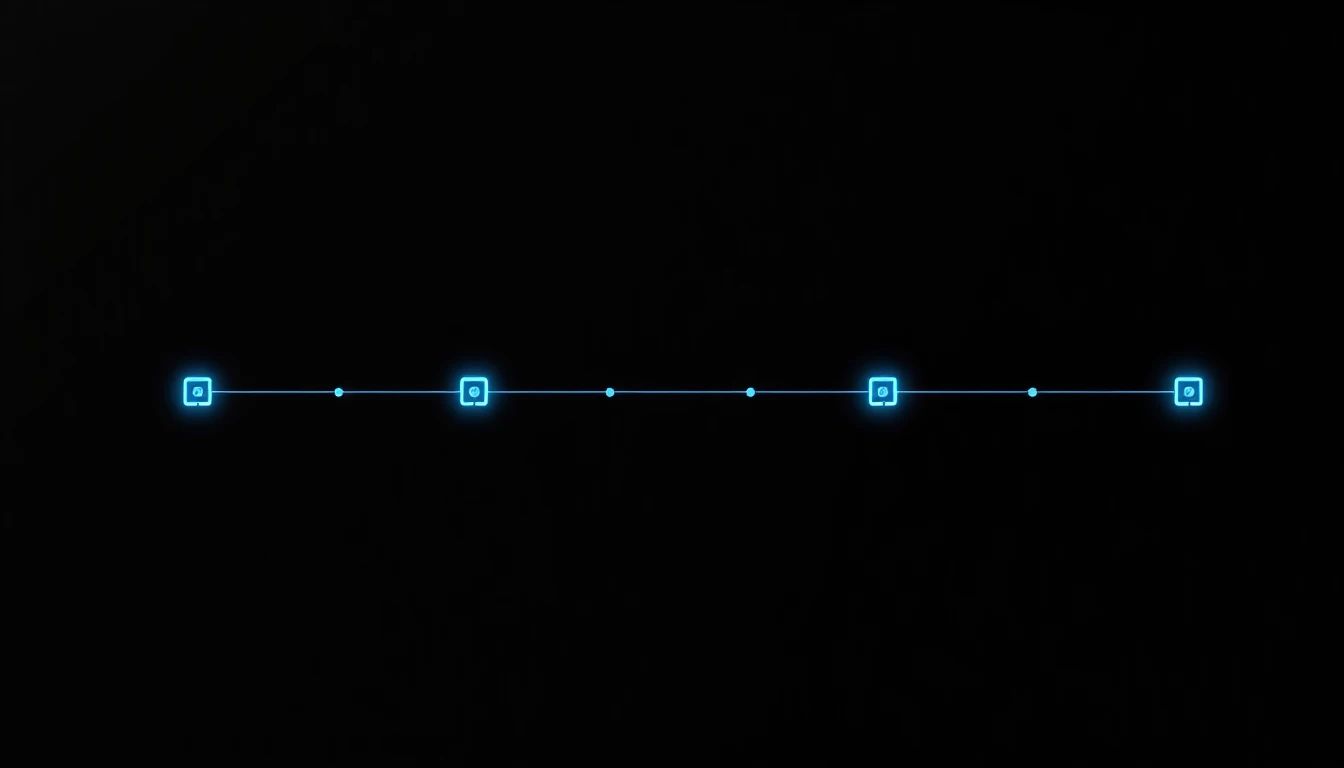 Abstract geometric production pipeline flow on deep navy background