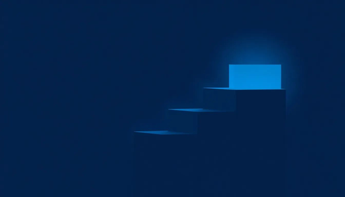 Minimal geometric editorial graphic on deep navy with electric blue accent shapes, suggesting tiers of complexity in 3D development pricing.