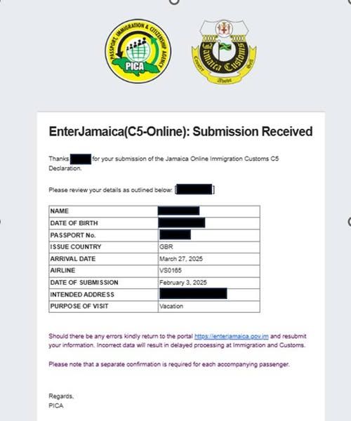 C5 Form Jamaica C5 Form