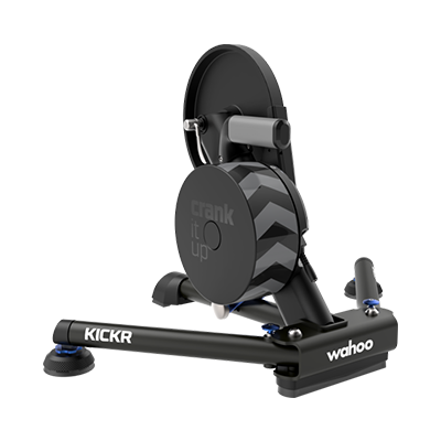 A black Wahoo KICKR smart bike trainer.