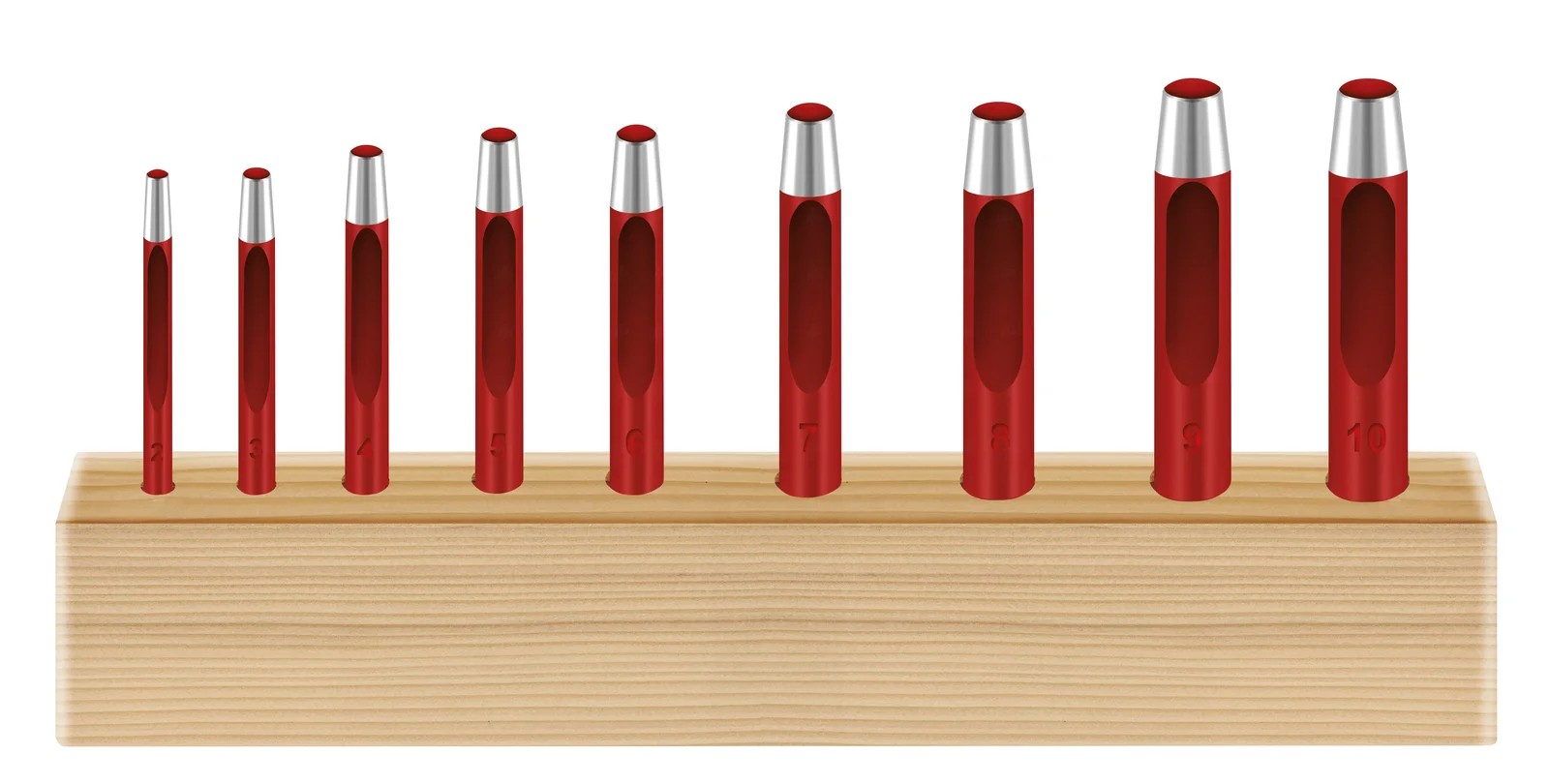 Rundlocheisen-Satz im Holzständer 2-10mm (9-tlg.)