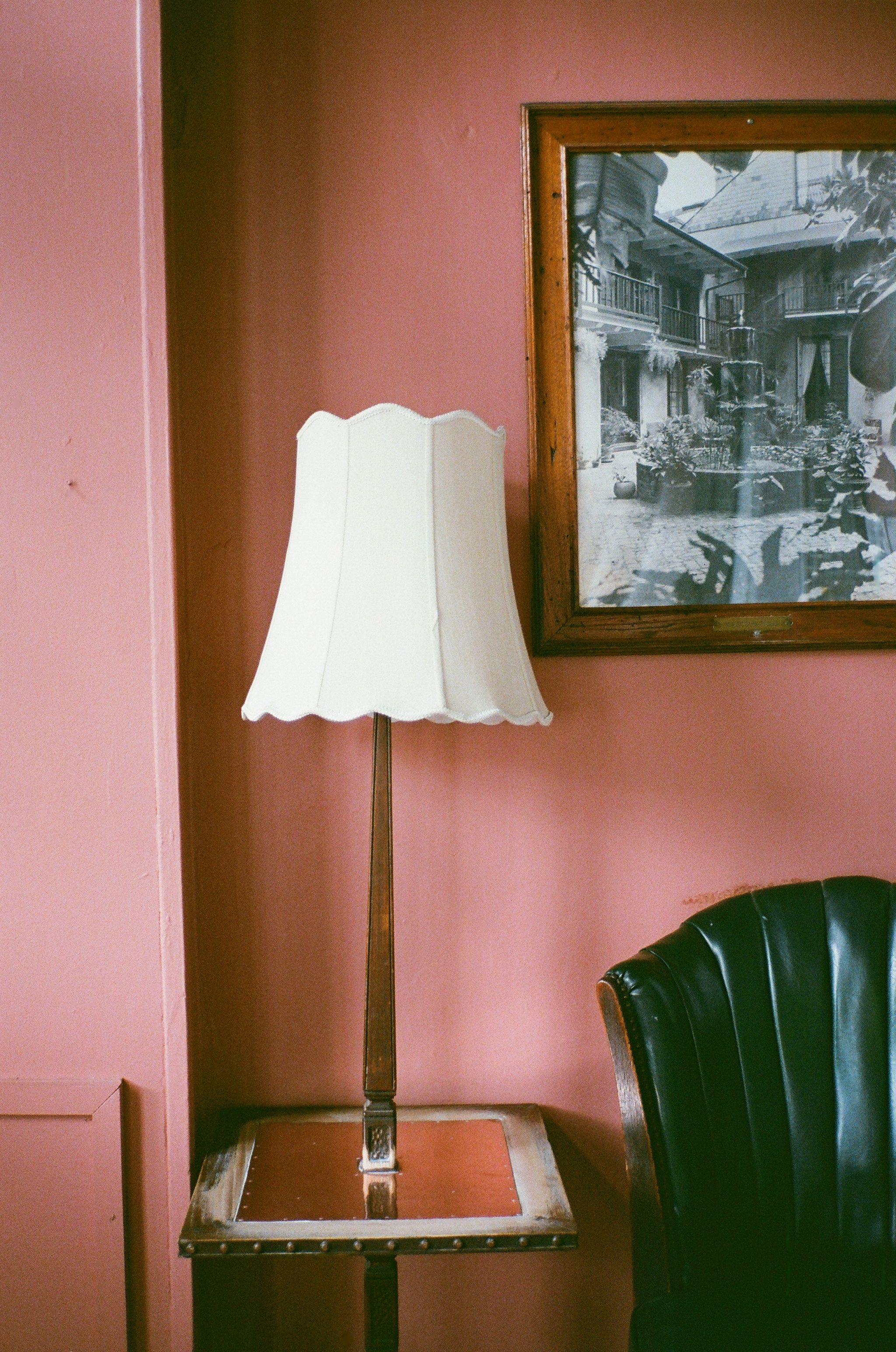 Living room with pink walls