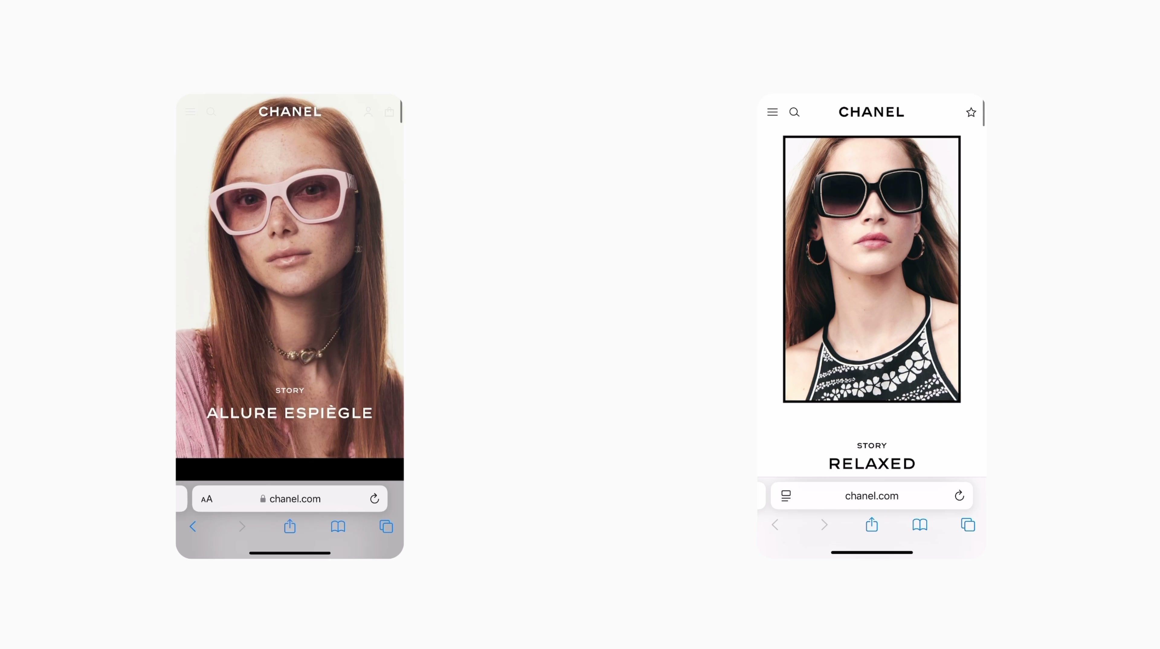 Still from the Chanel EYEWEAR video: A series of digital scrolling narratives from Chanel eyewear campaigns