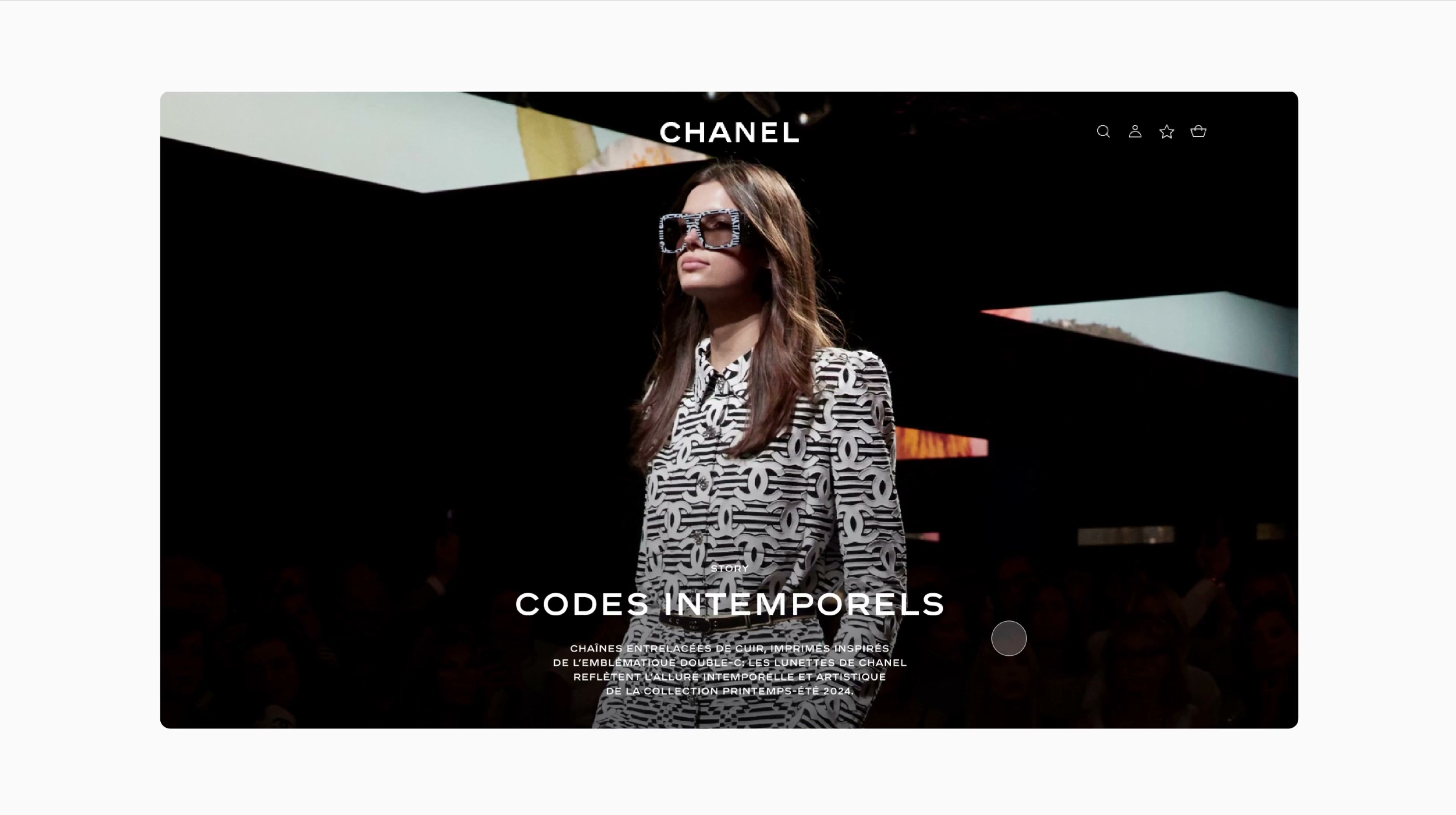 Still from the Chanel EYEWEAR video: A series of digital scrolling narratives from Chanel eyewear campaigns