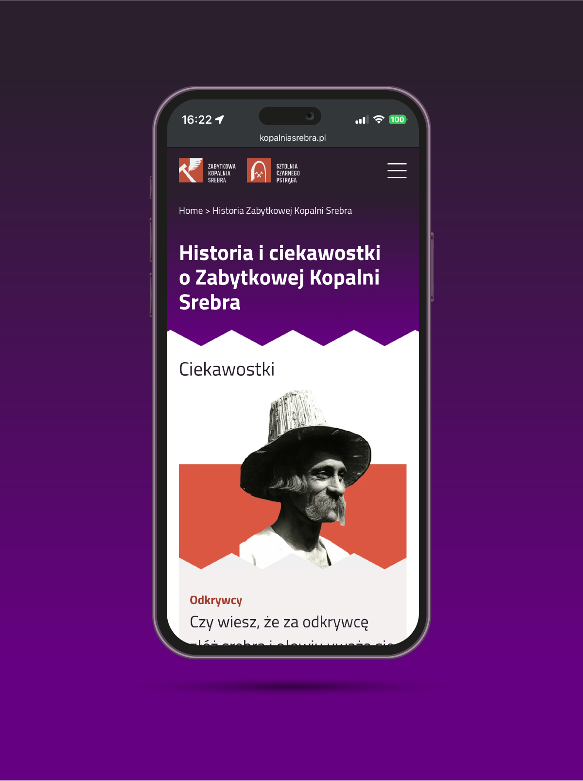 The history subpage on mobile – Historic Silver Mine