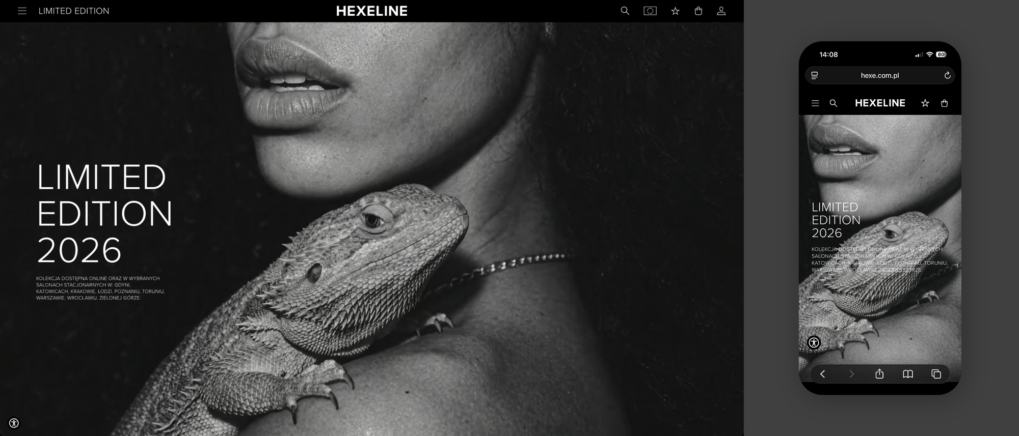 Hexeline homepage – desktop and mobile