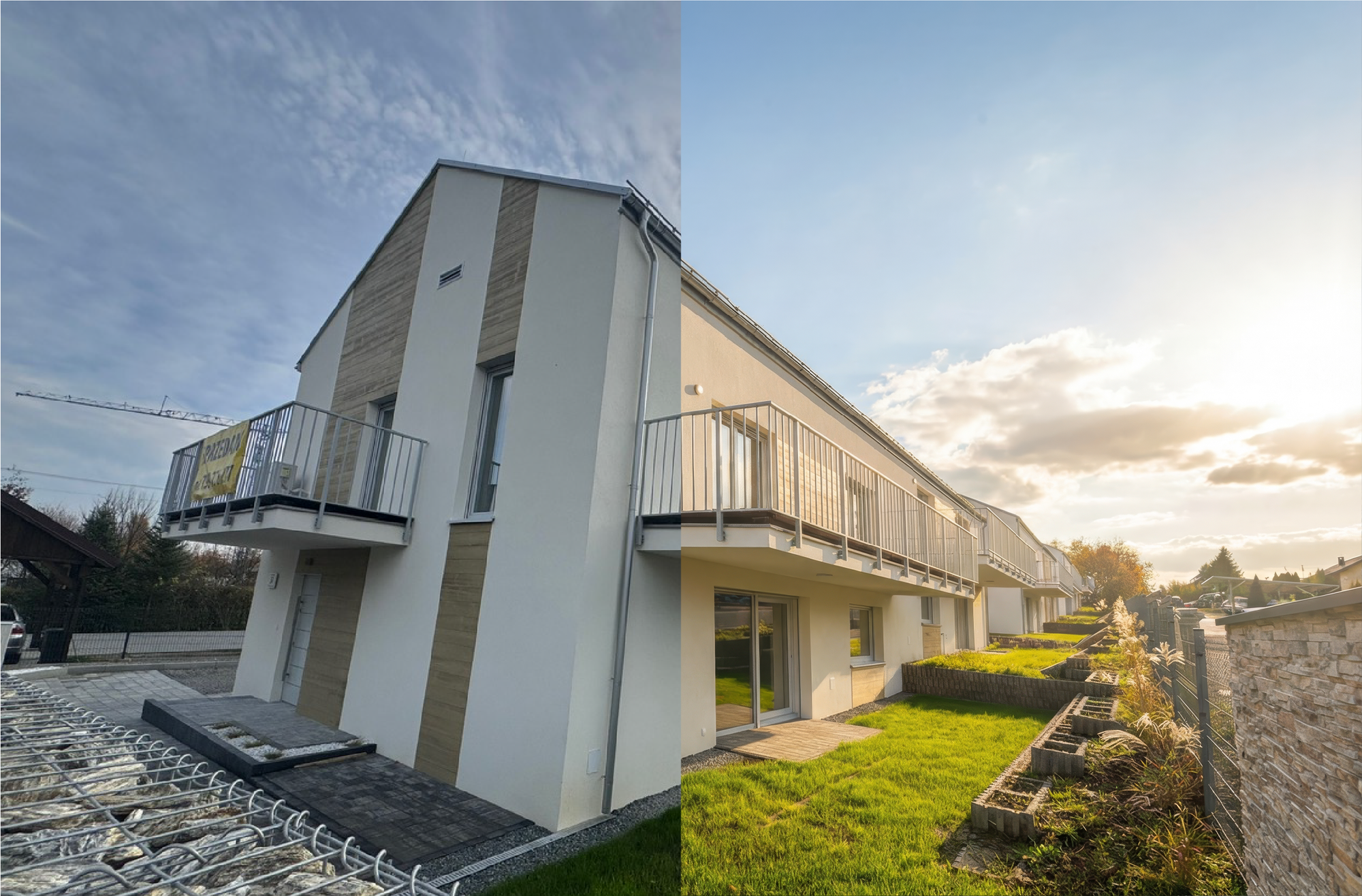 A building photo before and after retouching