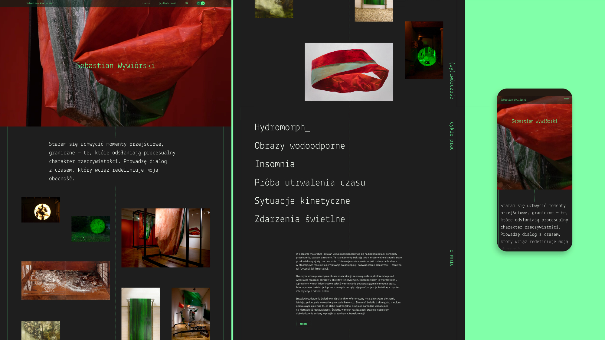Home page of Sebastian Wywiórski's website with a grid of his projects