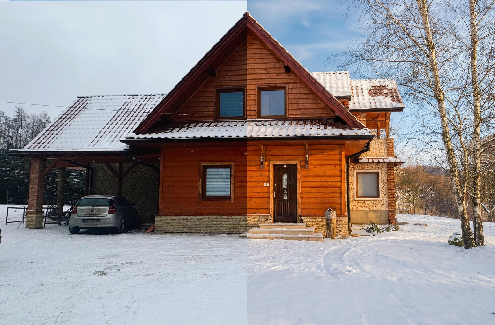 A building photo before and after retouching