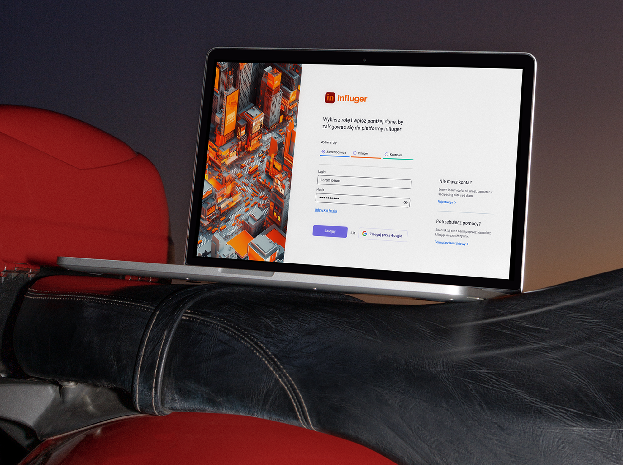 Influger sign-in screen on desktop