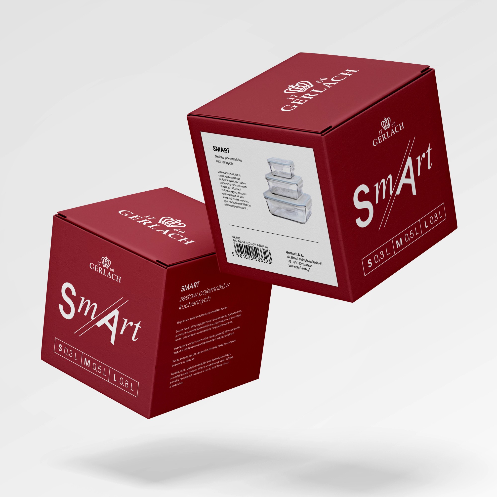 Two burgundy boxes of the Smart container set