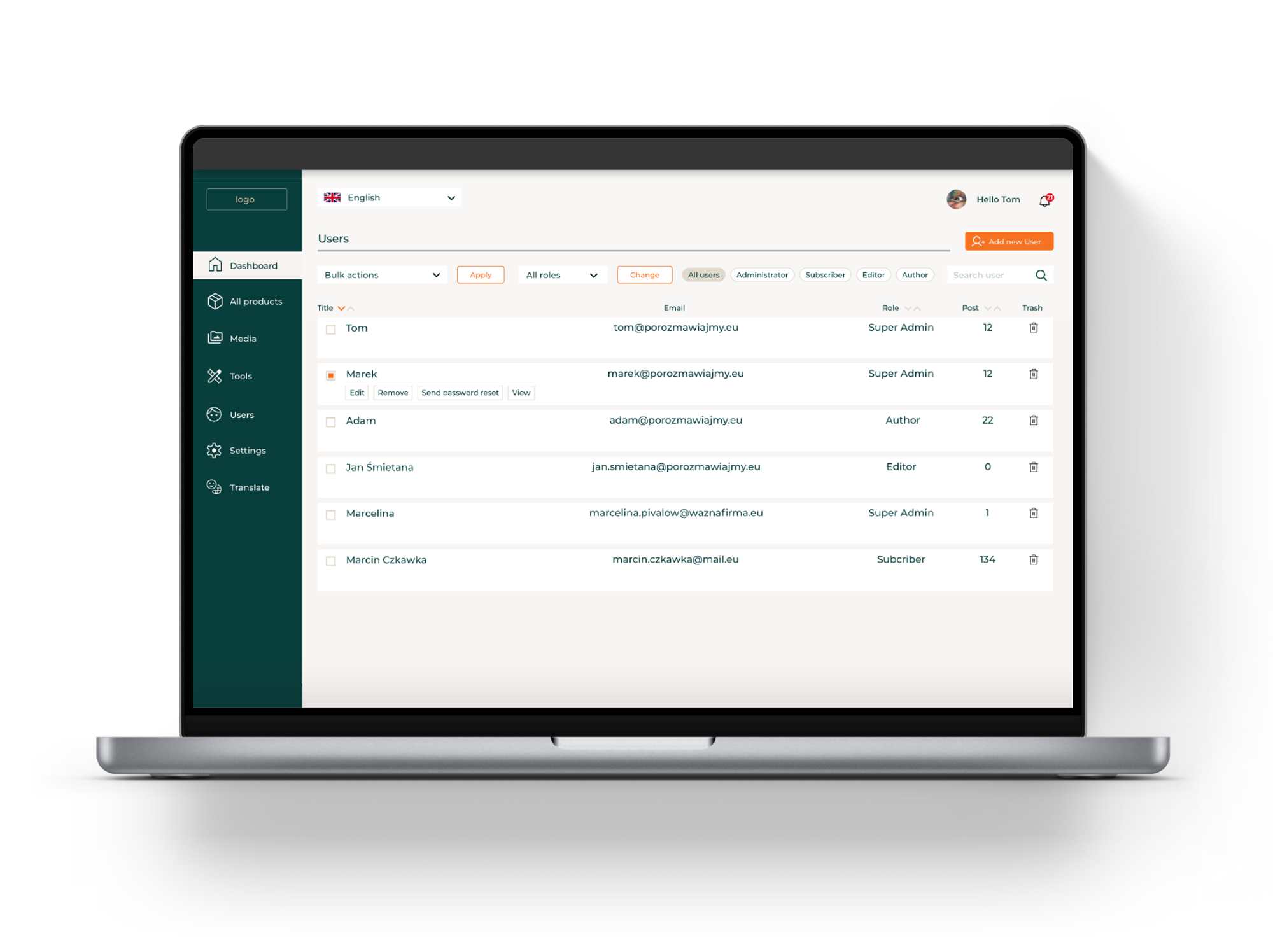 SaaS application interface – anonymized mockup