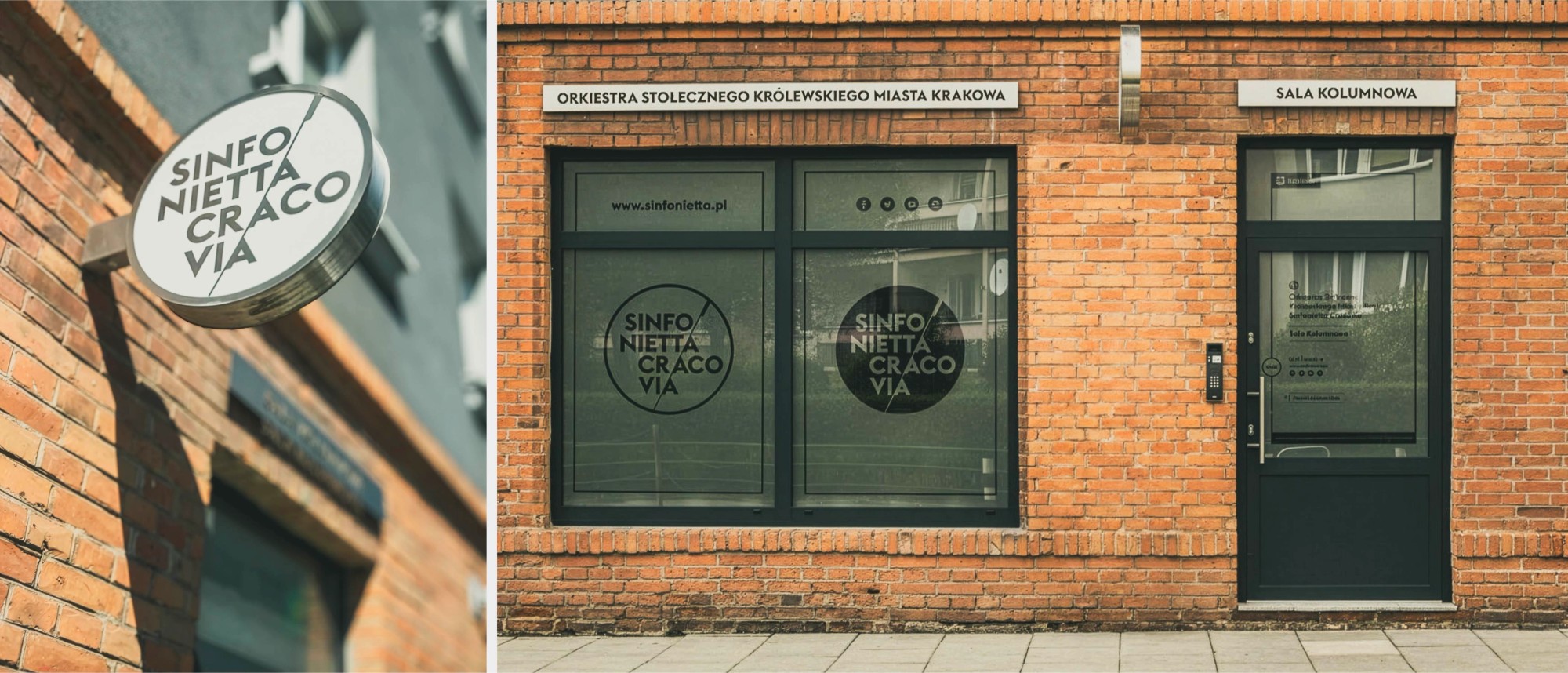 Sign and shopfront of the Sinfonietta Cracovia home