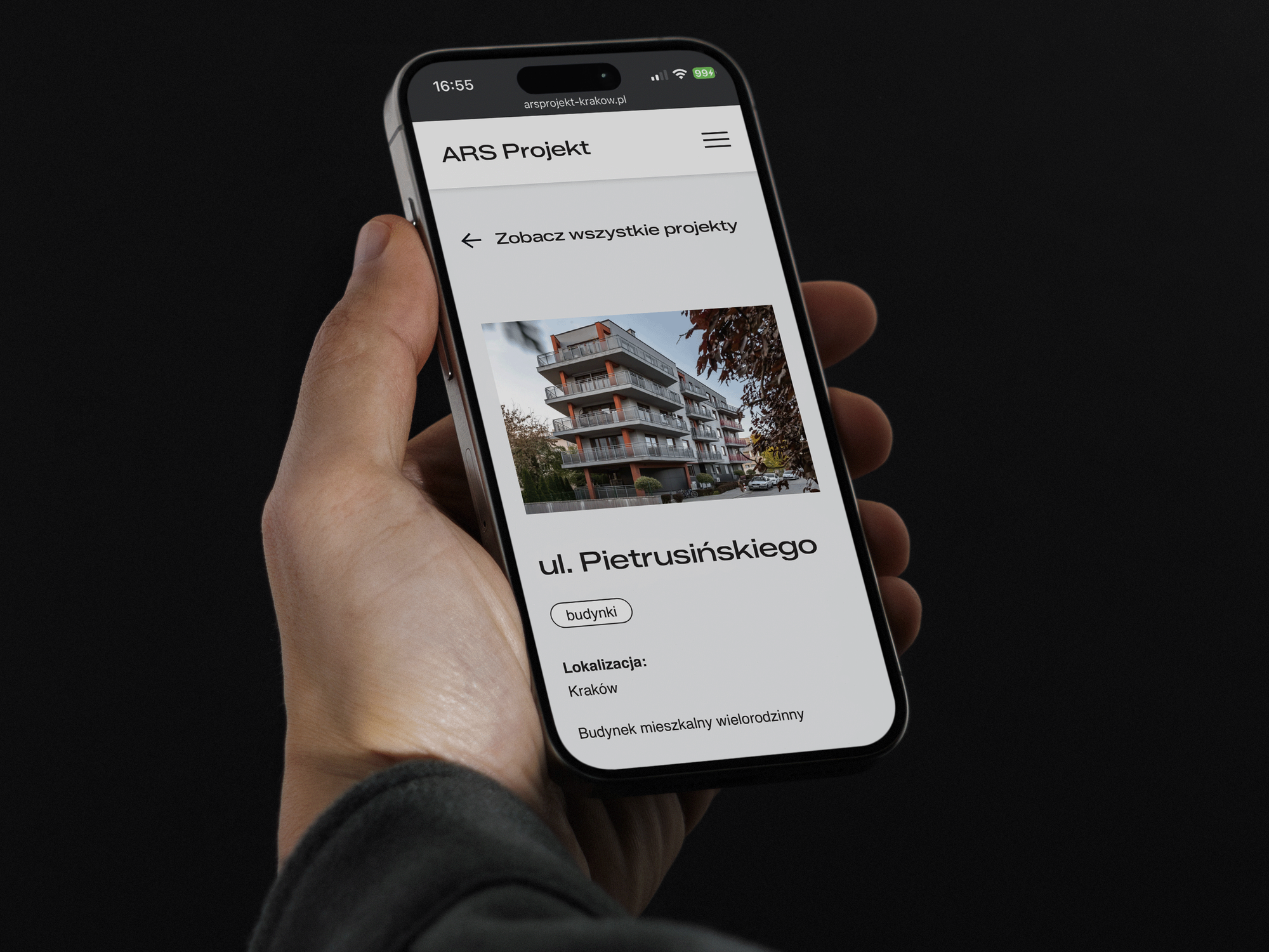A project subpage on mobile – Ars Projekt