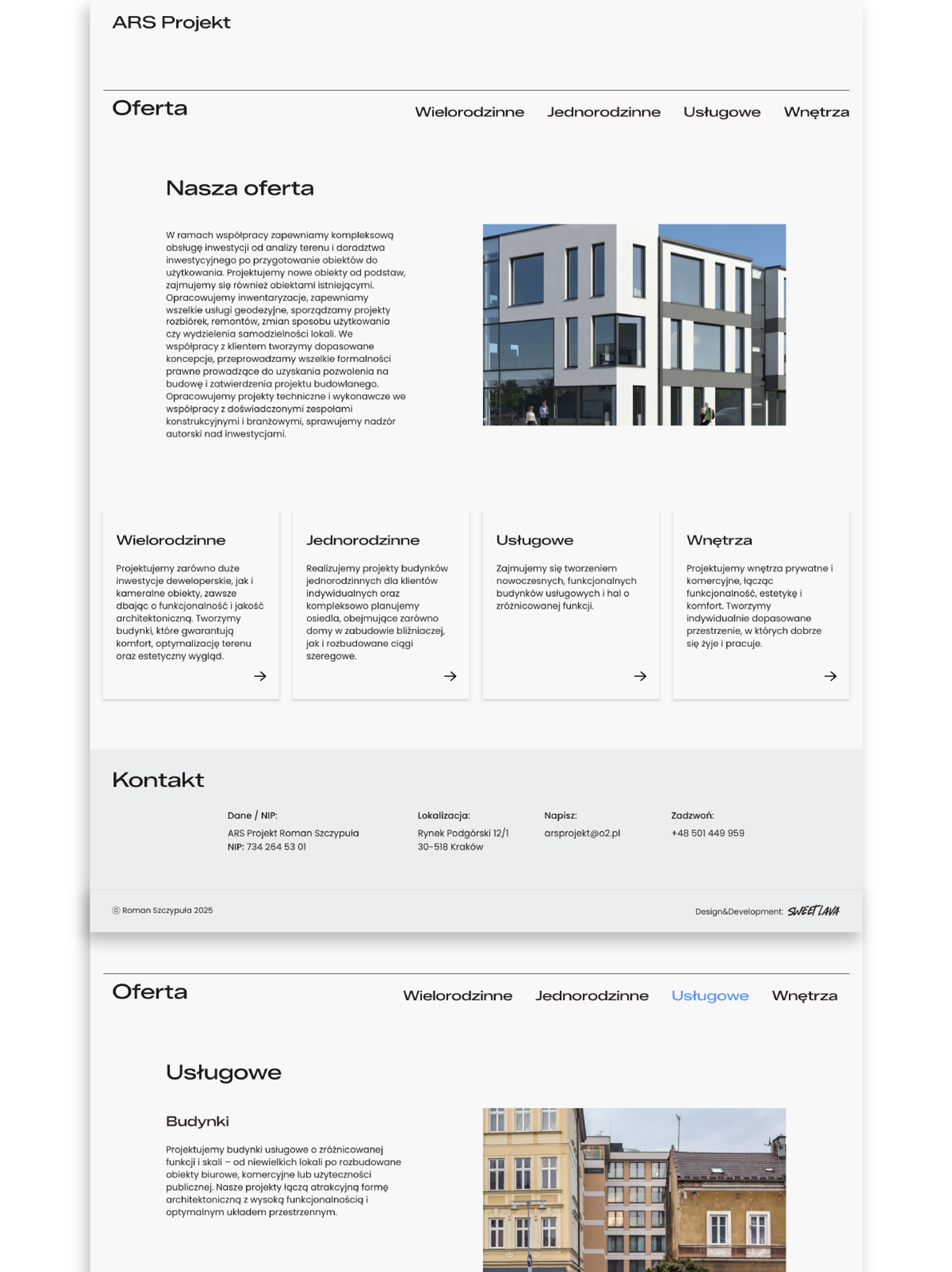 The Ars Projekt offer page – desktop
