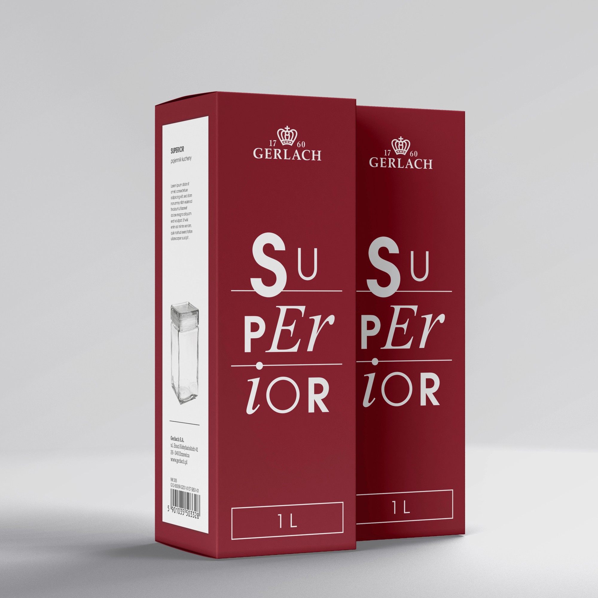 Two burgundy boxes of the Superior kitchen container