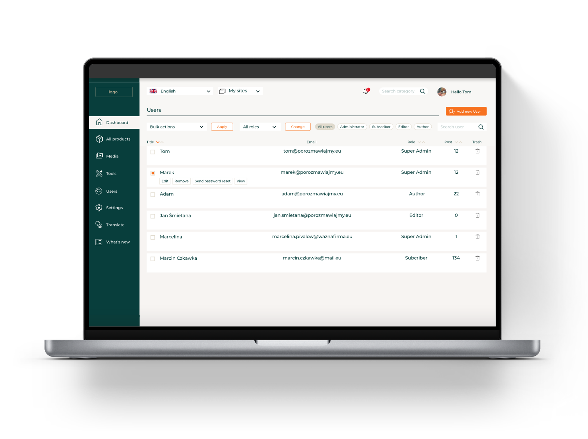Interface aplikacji webowej 