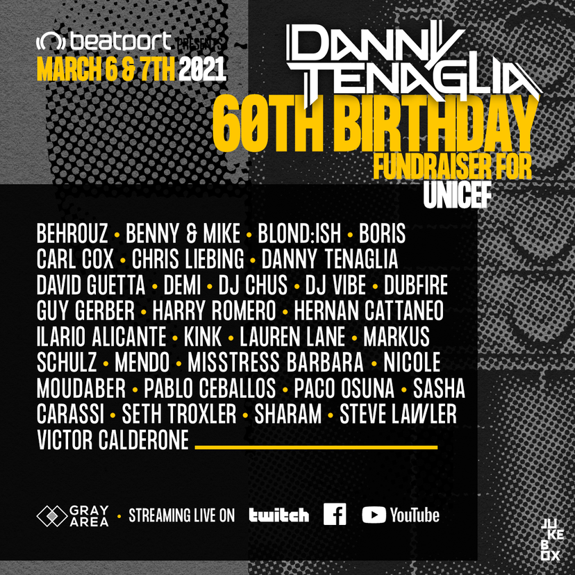 Danny Tenaglia's 60th Birthday Live Stream Marathon! event artwork