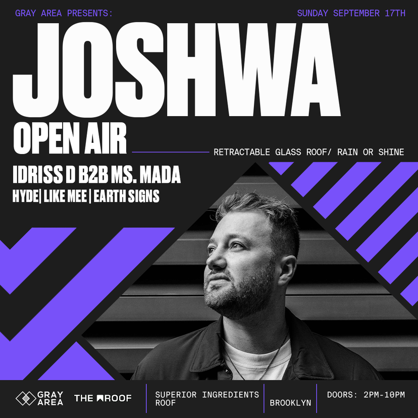 Joshwa Open-Air w. Idriss D b2b Ms. Mada, Earth Signs and Like Mee event artwork