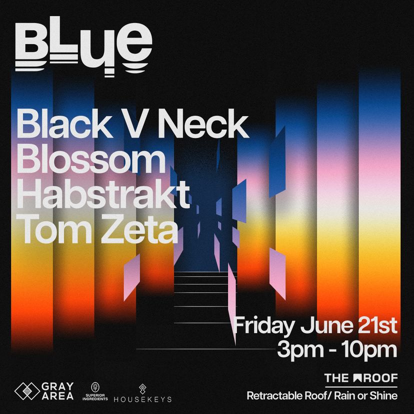 Blue: Black V Neck, Blossom, Habstrakt event artwork