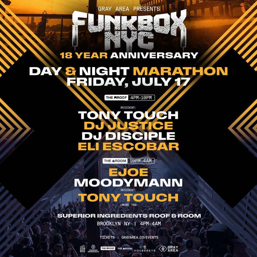 FUNKBOX NYC 18-Year Anniversary Day-Into-Night Marathon event artwork