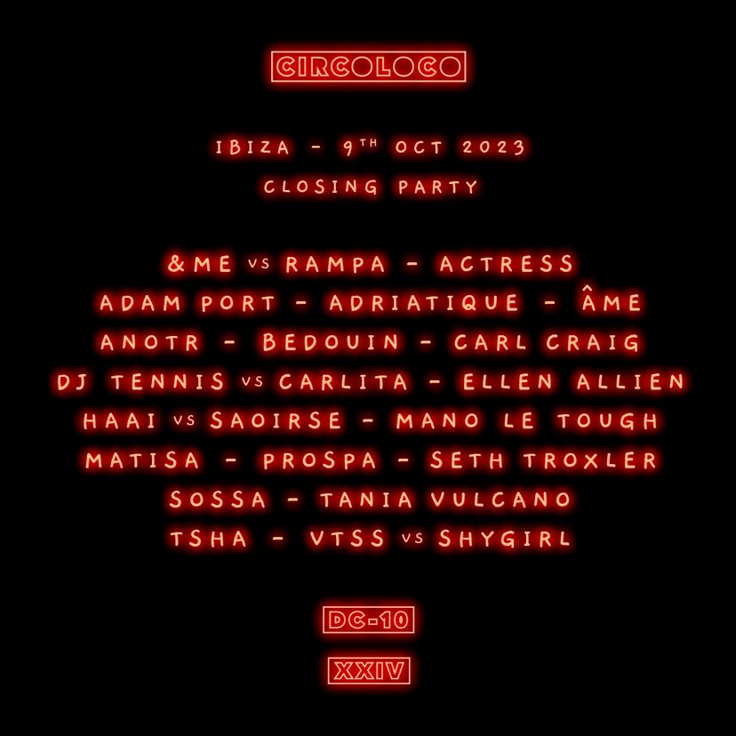 Circoloco Closing Party 2023 event artwork