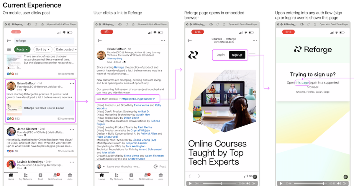 LinkedIn signup flow revision at Reforge