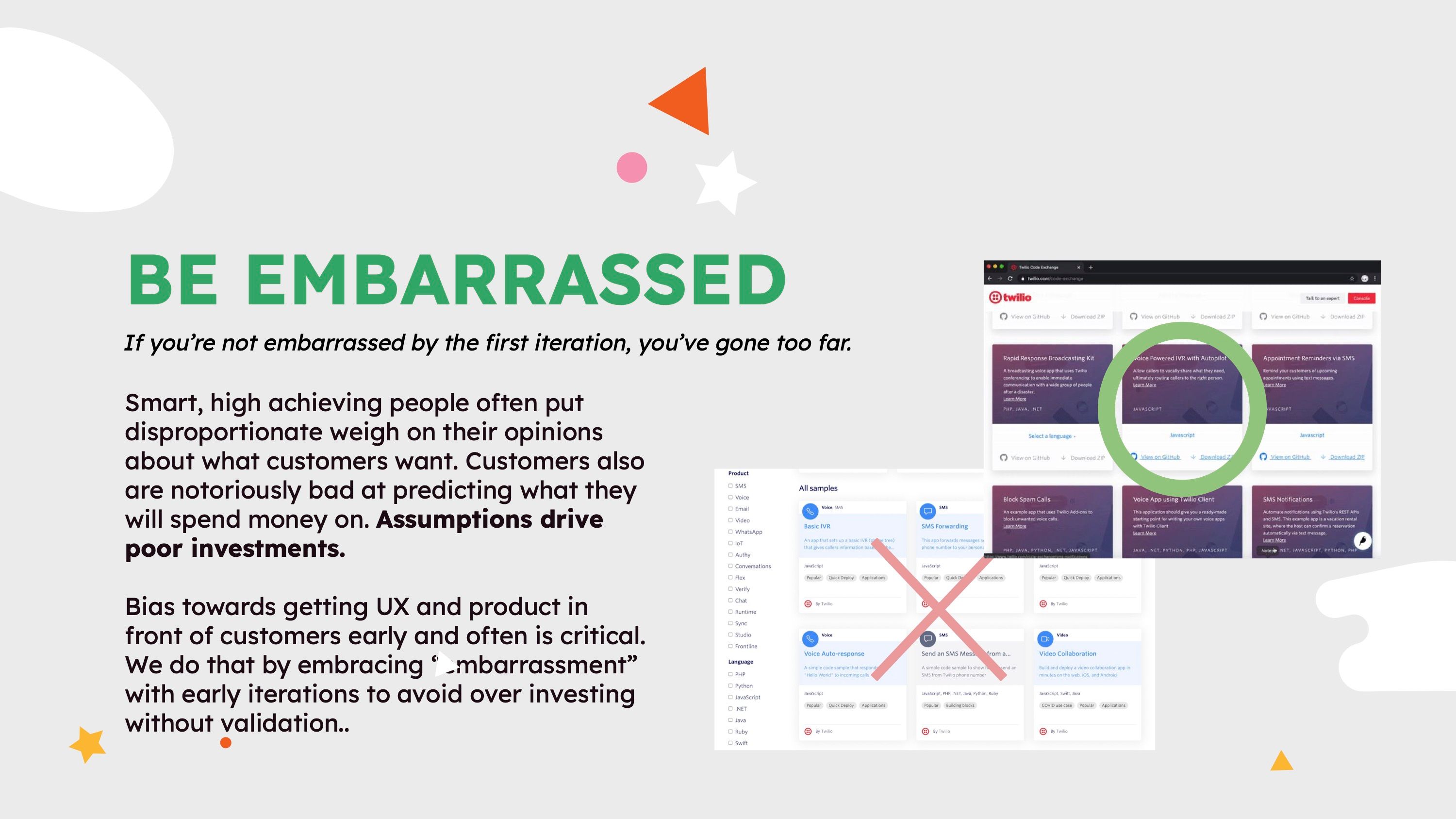 6. Slide titled 'Be embarrassed'