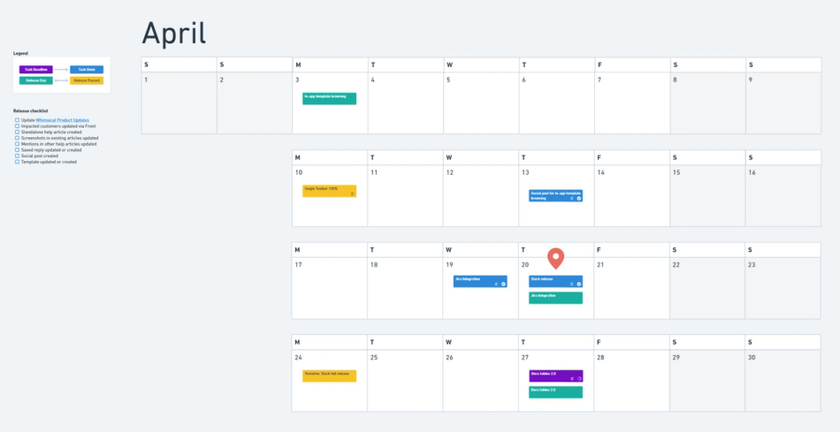 Customer Support Monthly Release Calendar at Whimsical