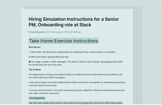 Image of Hiring simulation for a Senior Product Manager, Onboarding role at Slack