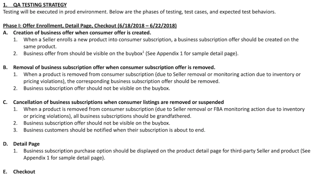 Image of Amazon 3P seller-business subscription program QA test plan