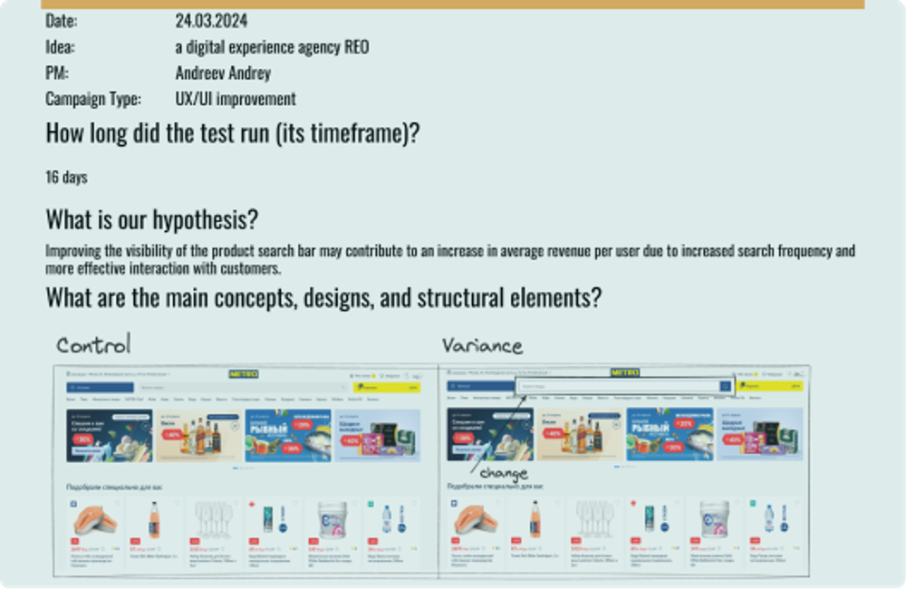 Image of A/B test with UI change in search bar at Metro