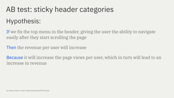 Static Header Test Sticky header A/B test hypothesis