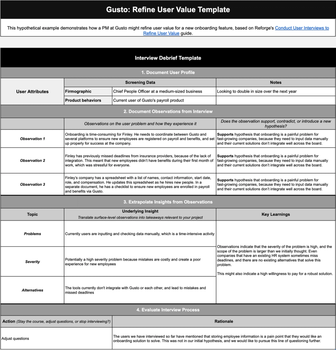 Refine user value template: Gusto example