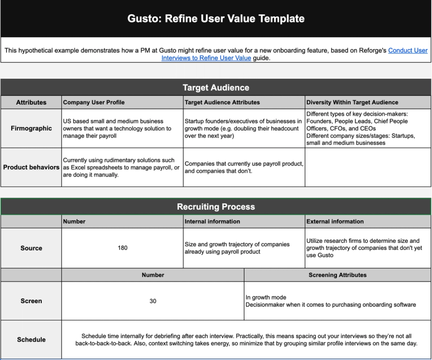 Refine user value template: Gusto example