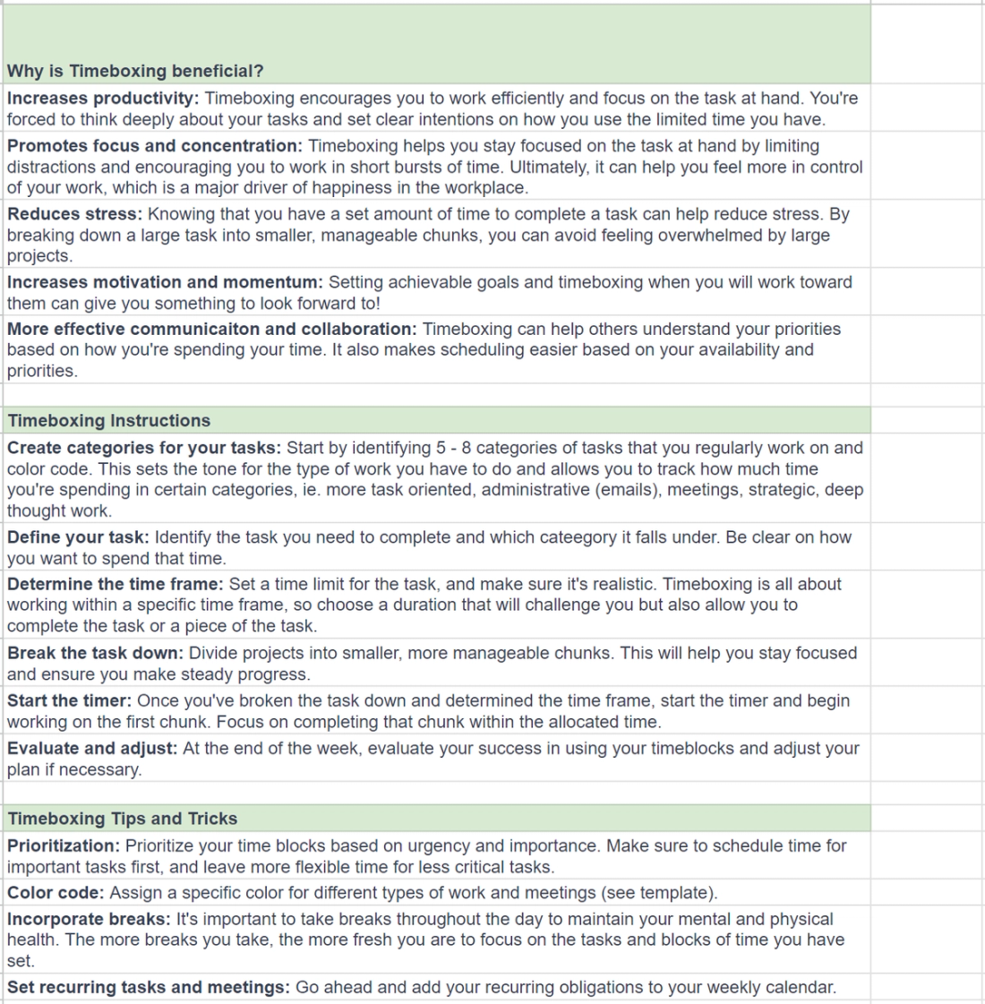 Time Boxing Homework Example Timeboxing Template by Crystal Proenza