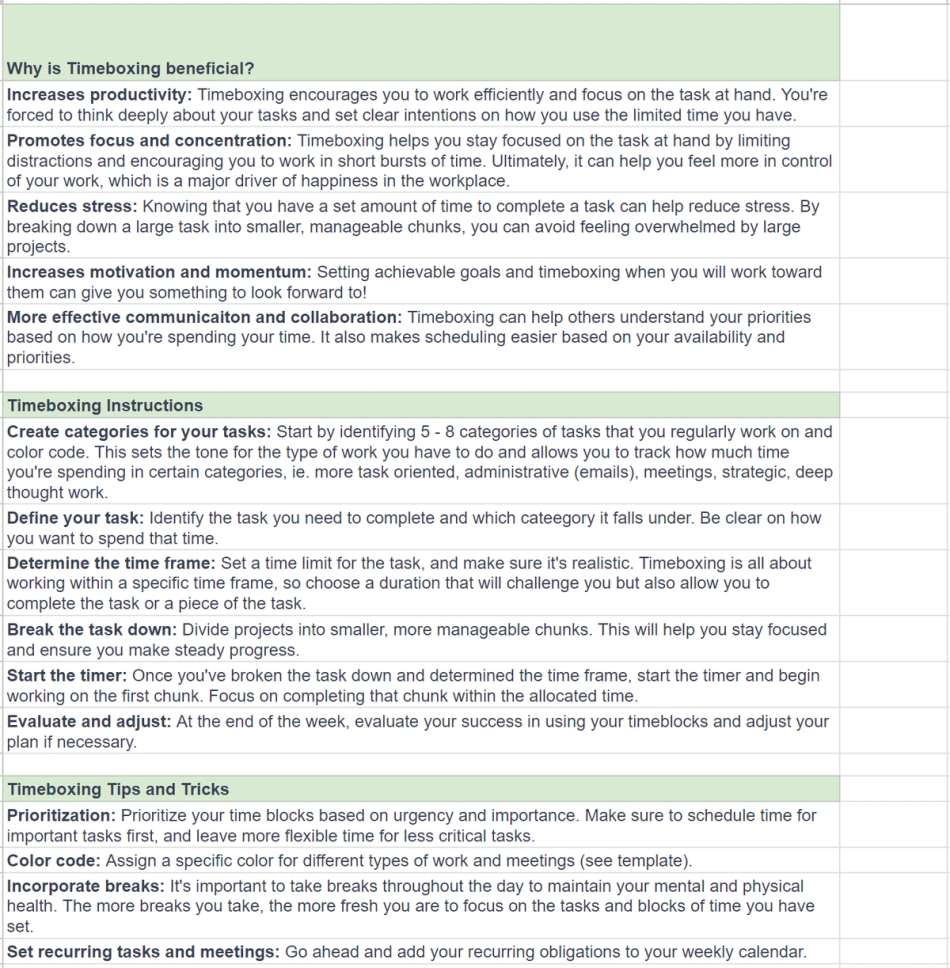 Timeboxing Template by Crystal Proenza