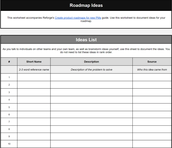Feature prioritization template from Reforge
