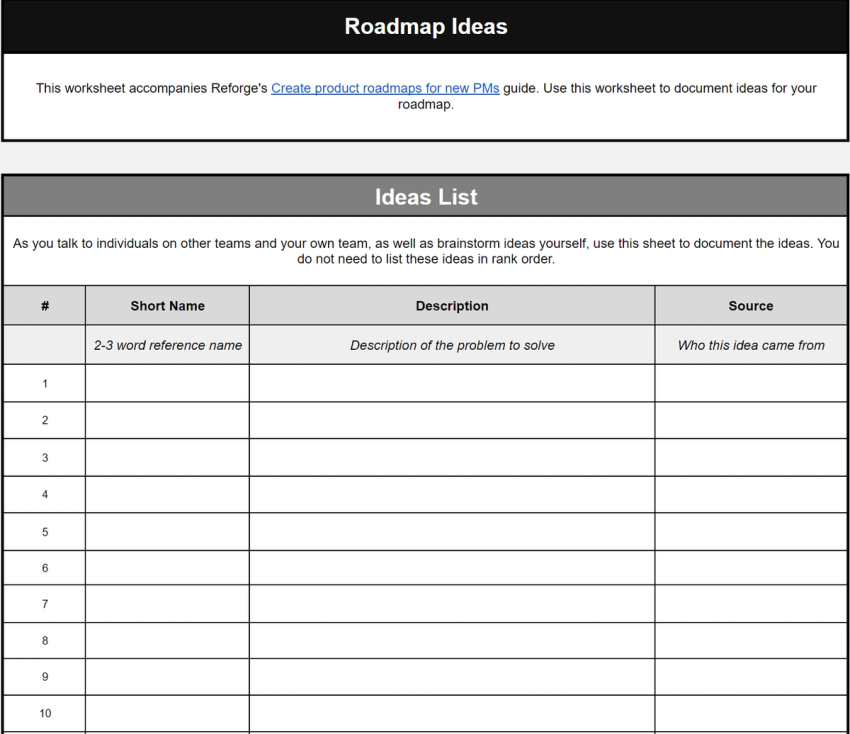 Feature prioritization template from Reforge Feature prioritization template from Reforge