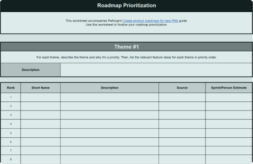 Prioritization framework and worksheet