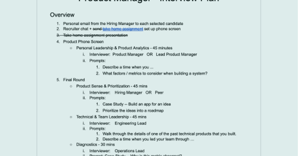 Product Manager Interview Plan for Marketplace PMs