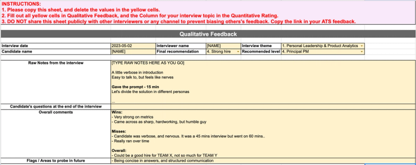 Product Manager Interview Feedback Template