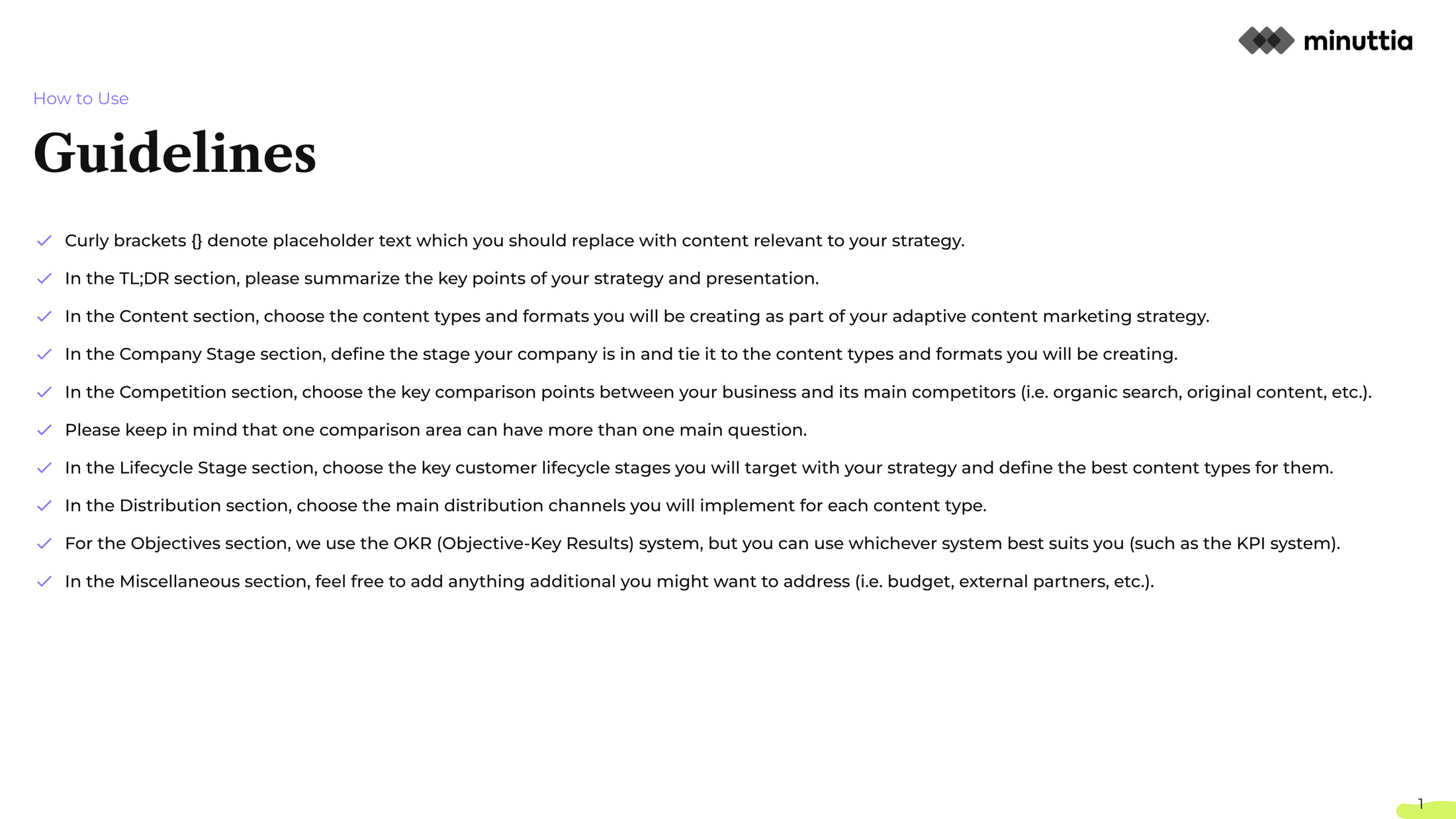 Minutiae Guide Content strategy framework at Minuttia