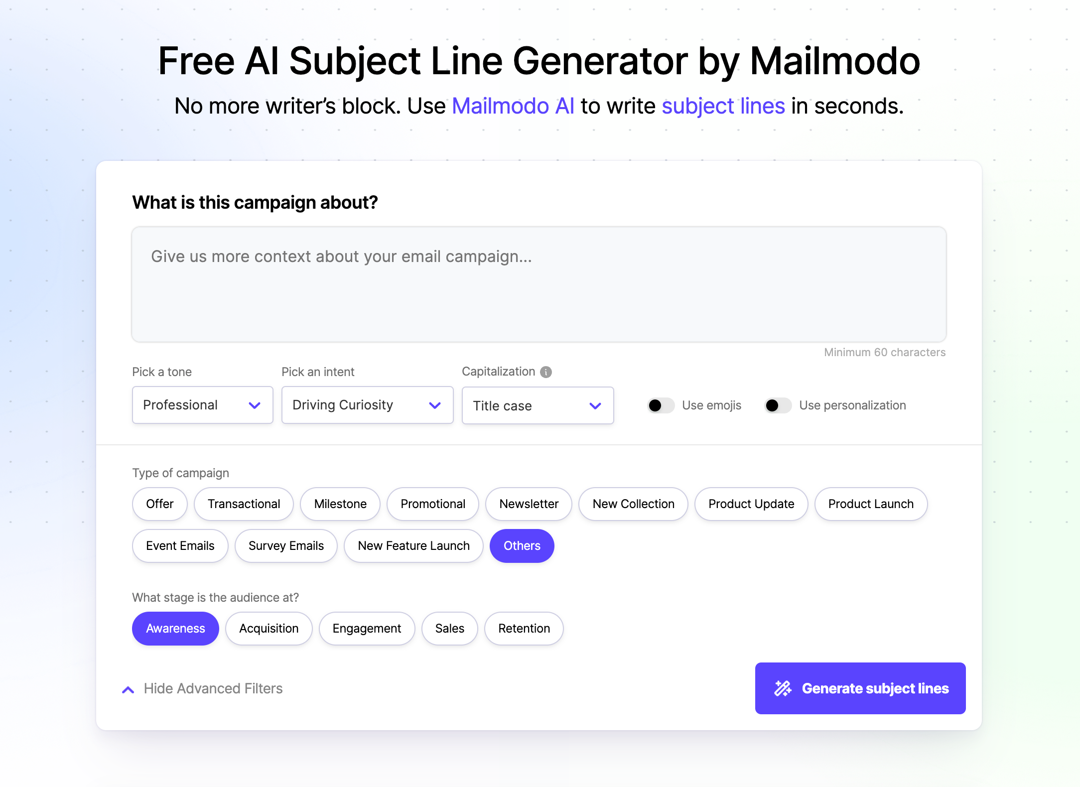 AI Subject Line Generator at Mailmodo