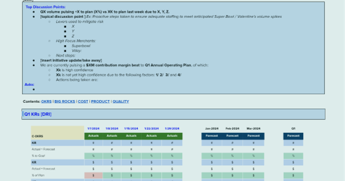 Bi weekly business review template at DoorDash